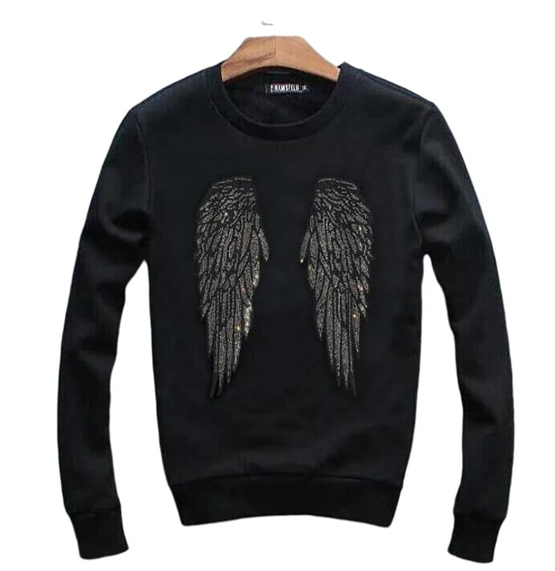 

Hot Drill Sweatshirt Men Hip Hop Autumn Winter Men Rhinestone anime Hoodie Warm Fleece Casual New Sportswear