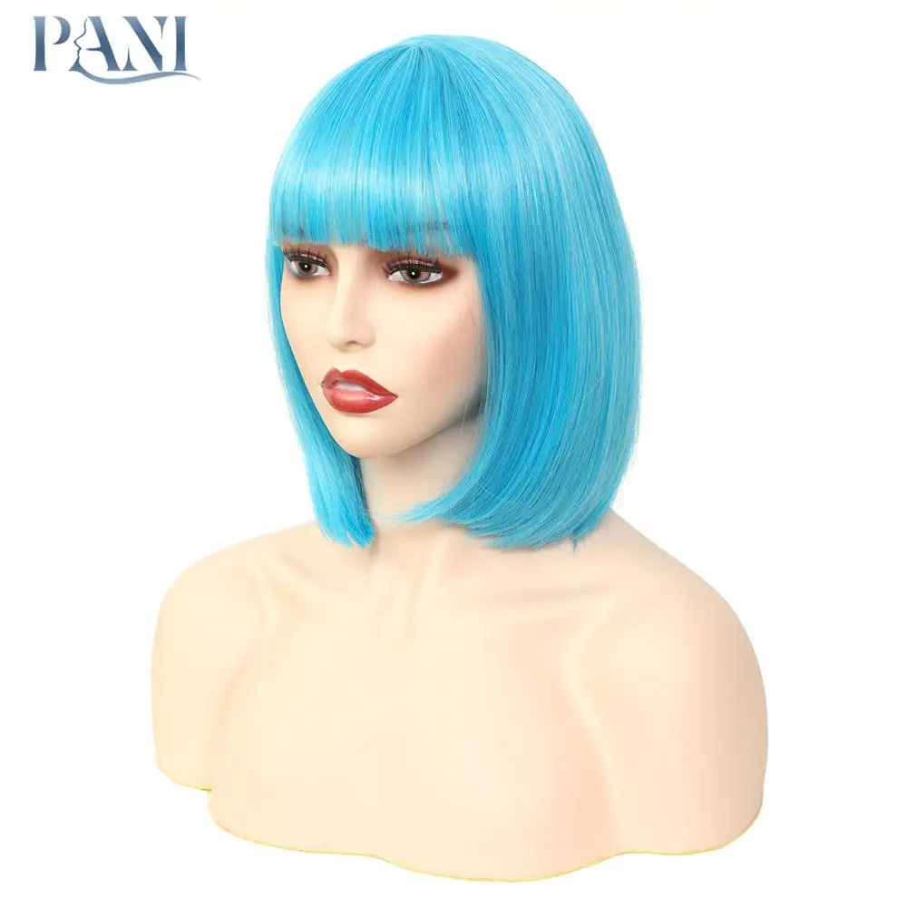 PANI желтый парик женские парики короткие прямые волосы боб синтетические с челкой