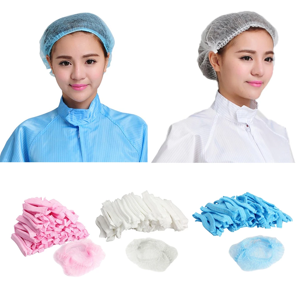 

50pcs/pack Disposable Hair Caps Nets Shower Covers Tanning Catering Cap Pink