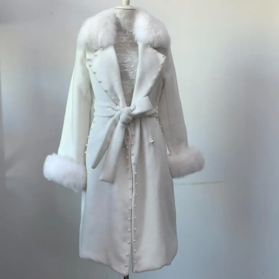 Женское кашемировое пальто средней длины теплое толстое с большим воротником из