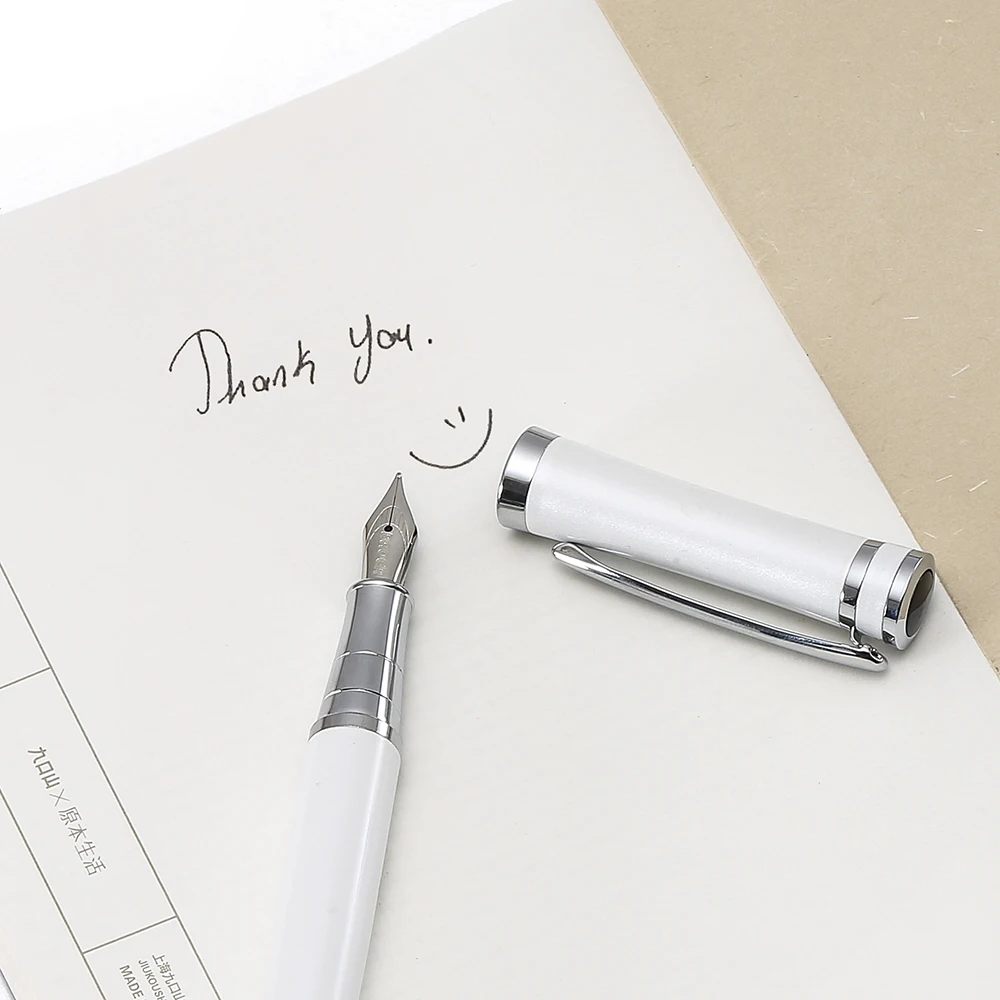 

Baoer [Picasso] Fountain Pen, Stainless Steel Metal body, Silver Trim Pearl White Black Color, Medium Nib, School writing F310