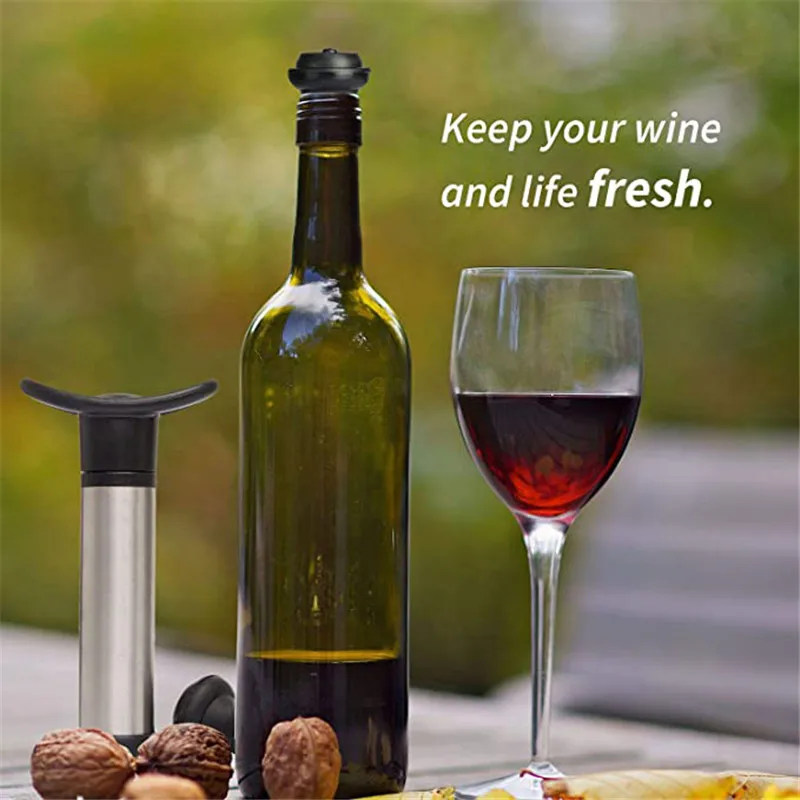 Wine Stopper with Vacuum Pump Preserver Aerator Rubber Black Stoppers Sealing Drinks Bottle Silicone Caps | Дом и сад