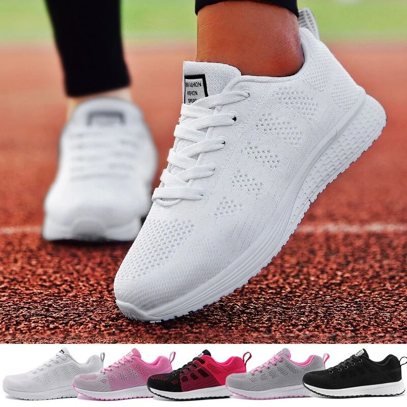 Zapatos Deportivos informales para mujer, zapatillas planas de malla transpirables para caminar, color blanco, Tenis femeninos