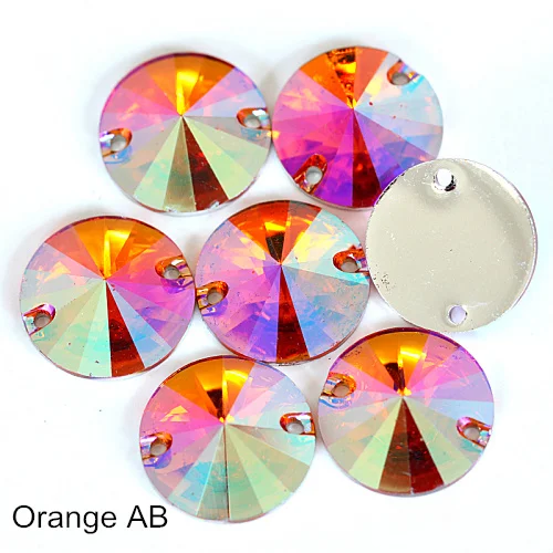 Orange AB Круглые разноцветные стразы Rivoli из смолы, стразы для пришивания, стразы для пришивания, круглые стразы для пришивания одежды Y3625 - Цвет: Orange AB