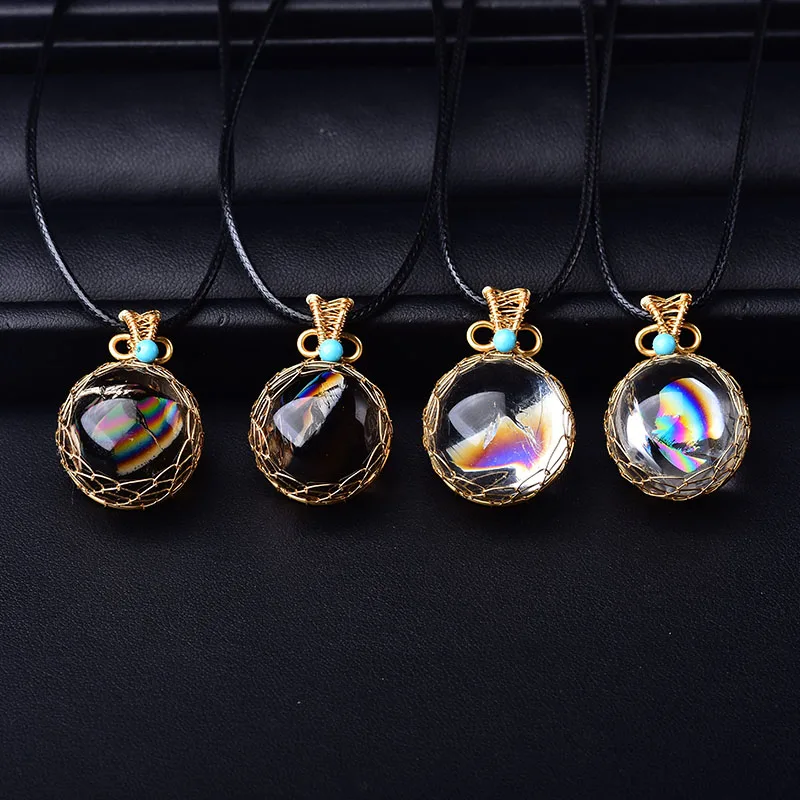 

1PC Natural Crystal Pendant Rainbow Ball Reiki Polished Mineral Jewelry Healing Stone For Men Women Jewelry Gift