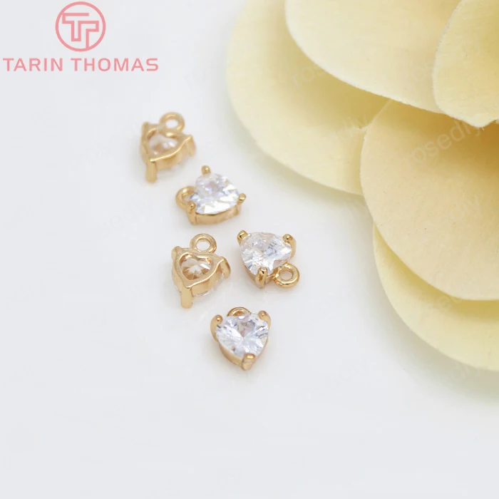 

(800)6PCS 5x5.8MM 24K Gold Color Plated Brass with Zircon Small Heart Charms High Quality Diy Jewelry Accessories