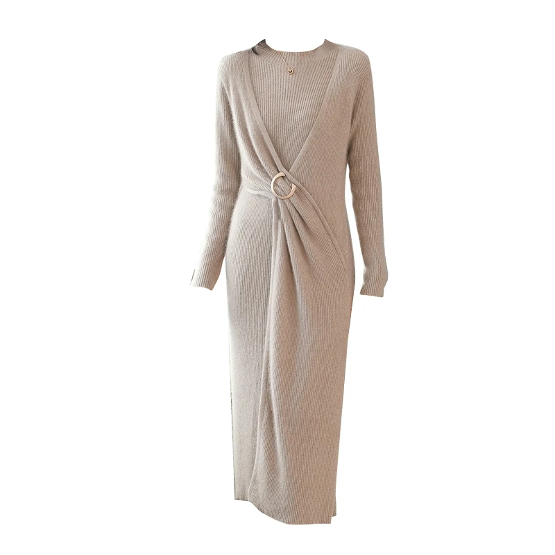 

Winter Women Vintage Solid Long Sleeve Maxi One Piece Dresses Autumn Korean Casual Knitting Sweaters Dress Bodycon Party Night