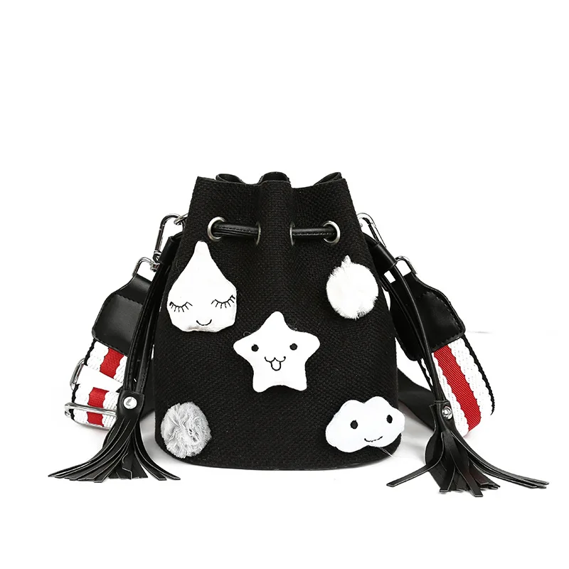 

2019 Hot Sale Cartoon Pu Material Cute Stars Plush Shoulder Bag Fashion Girls Pumping Bucket Bag Multi-purpose Messenger Bag
