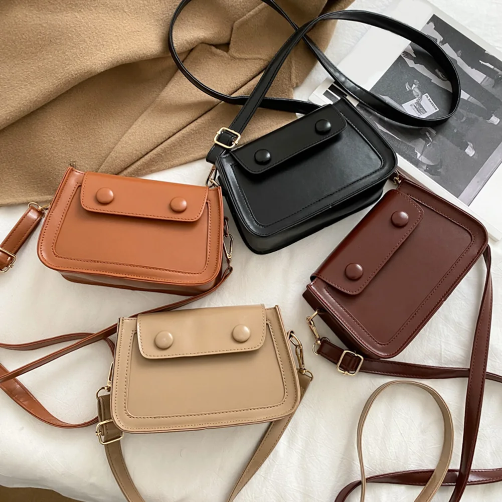 

Popular Simple Female Daily Bag Female Solid Shoulder Bag PU Leather Travel Daily Flap Snap Crossbody Handbags