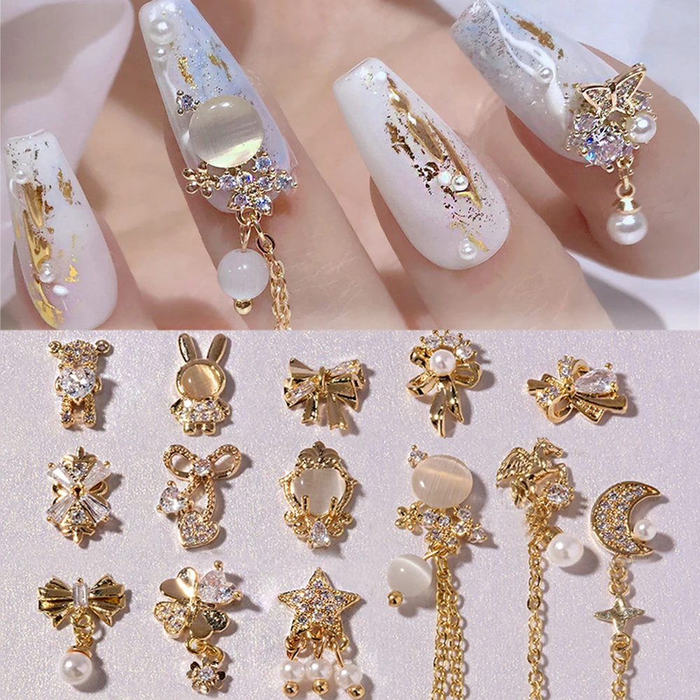 Цепочка с подвеской в форме цветка украшение для дизайна ногтей из металла