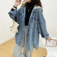 denim jacket womens hooded long sleeved spring and autumn new style loose korean mid length top
