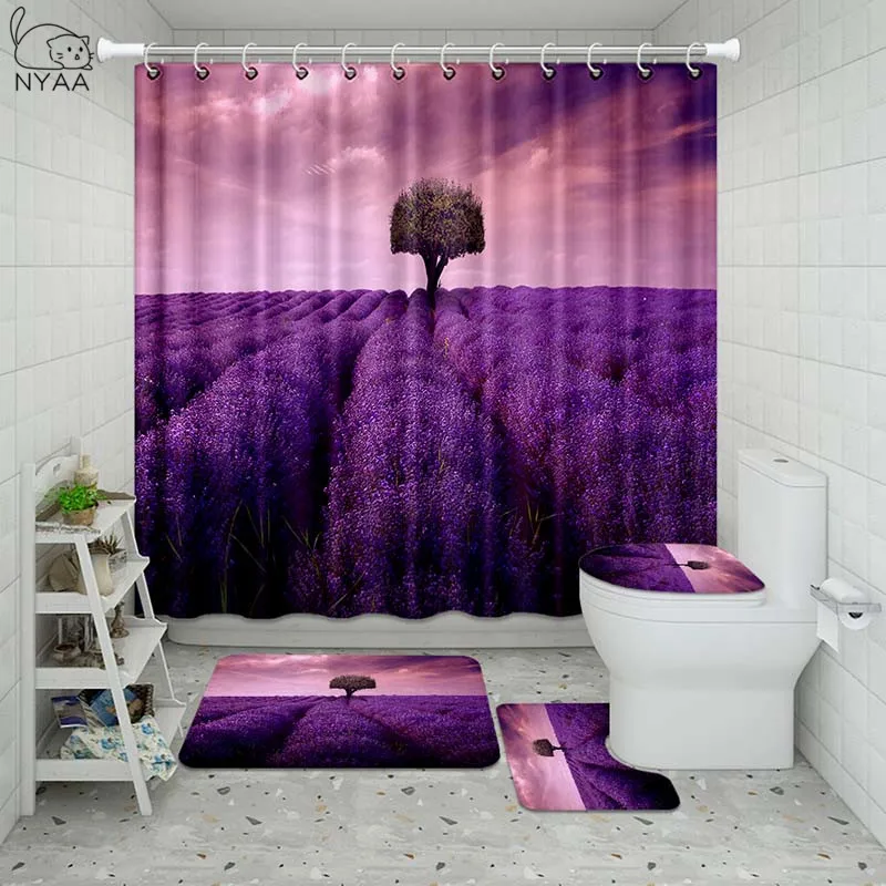 Набор занавесок для душа Vixm водонепроницаемый набор с лавандовыми цветами