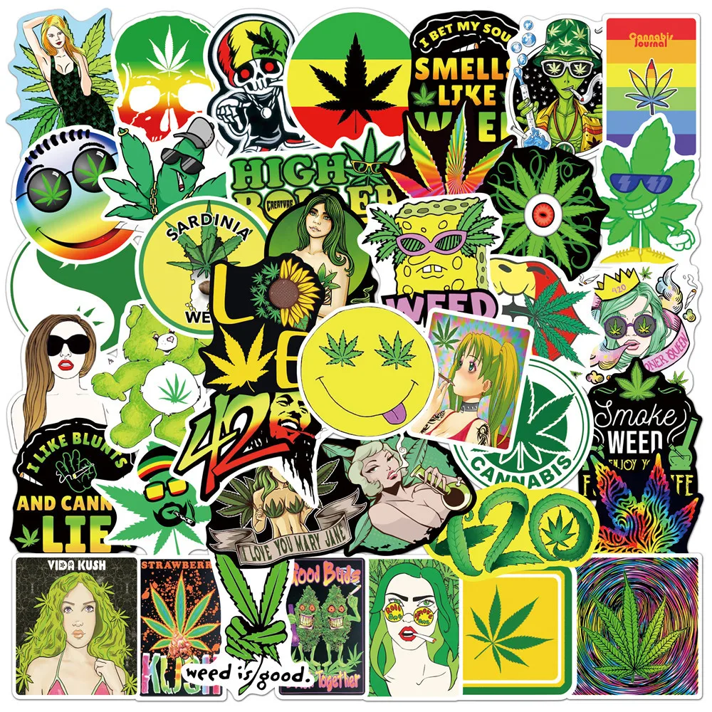 

50PCS New Spoof Cartoon Anime figure Tree Leaf Smoking Graffiti Stickers Suitcase Notebook Waterproof Deco Sticker Kid Toy Gift