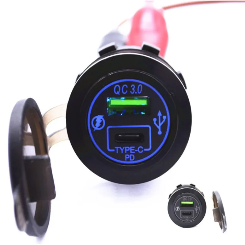 

Автомобильное USB быстрое зарядное устройство 12-24 В алюминиевая Быстрая зарядка QC3.0 USB Type-C автомобильный зарядный адаптер питания быстрая за...