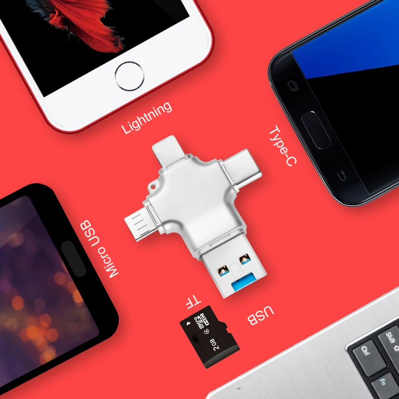 2/5/10 шт./лот кардридер usb 3 0 TF microSDHC/XC 4 в 1 адаптер 128 для iphone карта памяти 8/16/32/64/256/g