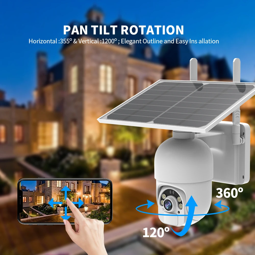 

Sdeter 2MP Solar Panel Wifi PTZ Weatherproof Camera Wireless Rechargeable Battery PIR Alarm Night Vision Two Way Audio Security