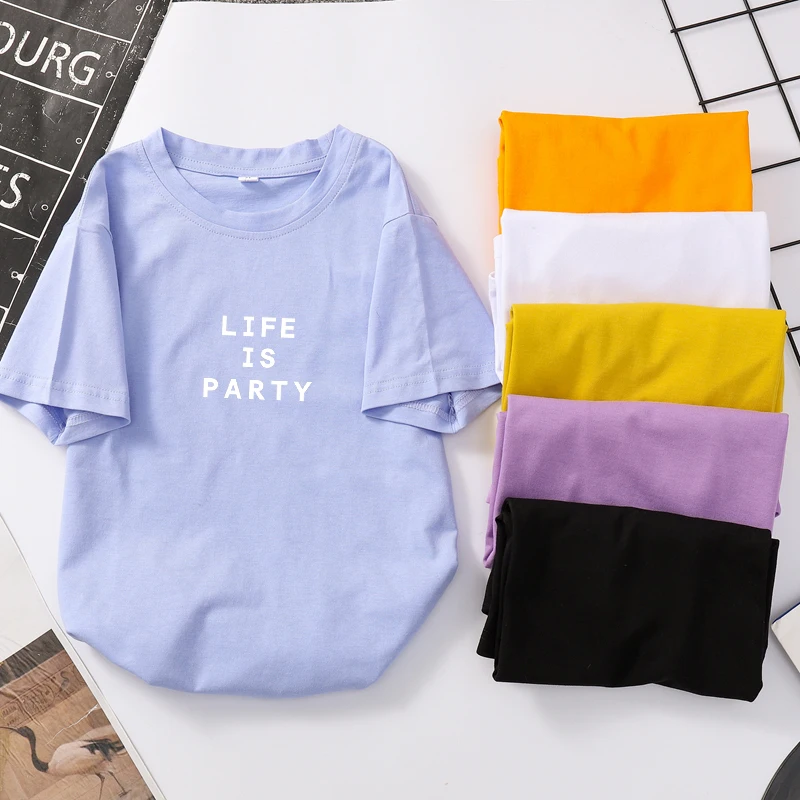 

Summer New Short Sleeve T-Shirt Kids Casual Cotton Tops Baby Boys Girls Harajuku Funny LIFE IS PARTY Letter Print Tshirt Clothes
