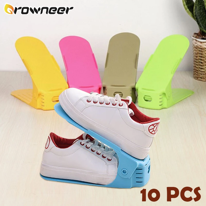 

5/10pcs Shoe Rack Plastic Adjustable Colorful Shoes Storage Organizer Space Saving Double Layer One Piece Footwear Support Stand