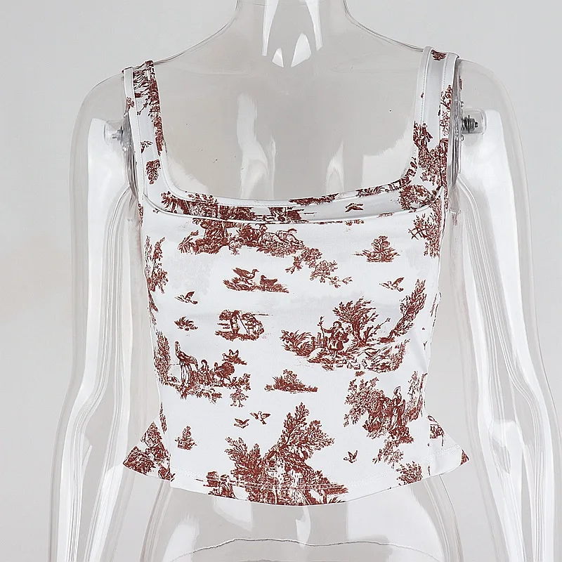 

Tie-Dye Nine-point Top Sleeveless Vest Short Feminino Vest Streetwear Fashion Printed Aesthetics of Winter Women's Club Clothing