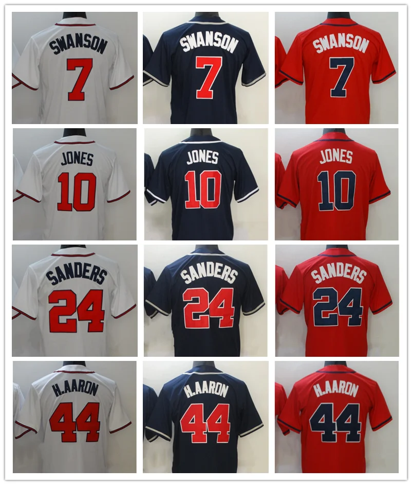 

Atlanta 2022 New Baseball Jerseys Men's SWANSON #7 JONES #10 SANDERS #24 H.AAPON #44 Retro Youth Women Luxury Brand With Logo
