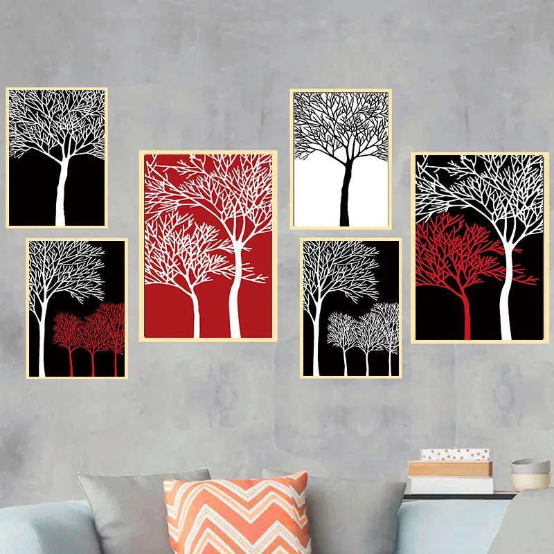 Белая красная черная искусство Оформление интерьера современные домашние