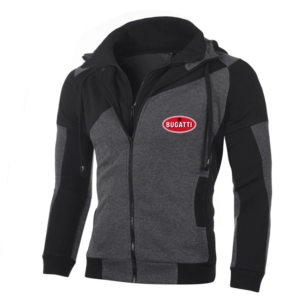 

Men's 2021 spring and autumn models BUGATTI car LOGO double-layer zipper hoodie sweater fashion cardigan men