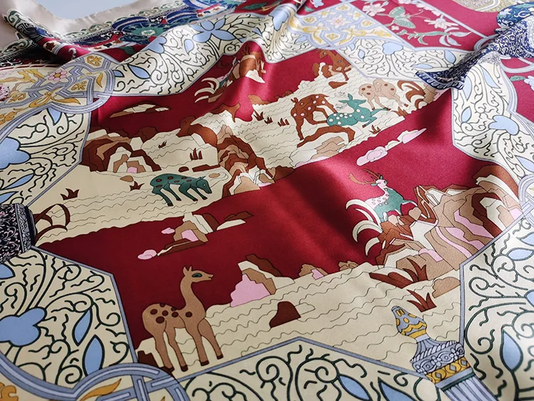 

Women's 100% Pure Silk 12mm Satin Printed Big Square Scarf Wrap Kerchief 108cm 42.5" WD002-1