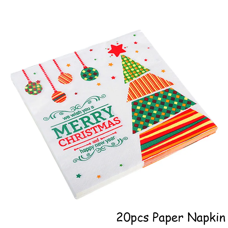 20pcs Paper Napkin Рождественские украшения для дома веселая Рождественская елка рождественские украшения Санта Снеговик Noel Navidad год Natal - Цвет: 20pcs Paper Napkin