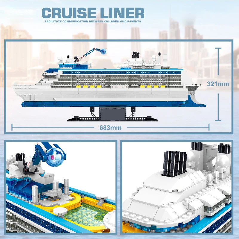 

City Experts Design Luxury Large Quantum Cruise Ship Set City Cruise Liner Travel Ship Assembly Bricks Building Blocks Toys Gift