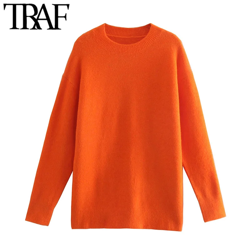 

Женский вязаный свитер с круглым вырезом и длинным рукавом