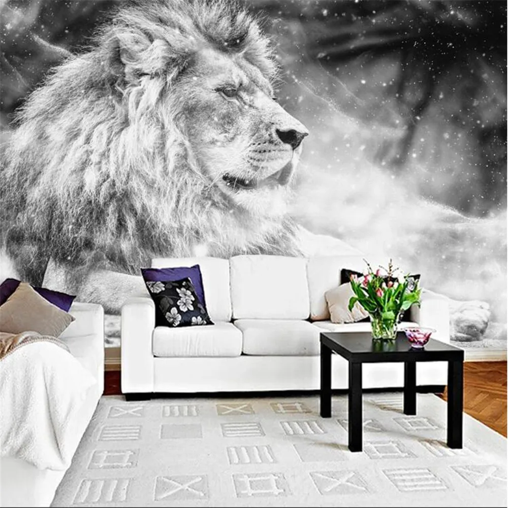 Milofi пользовательские большие обои росписи черный и белый ветер Лев ТВ фон стены