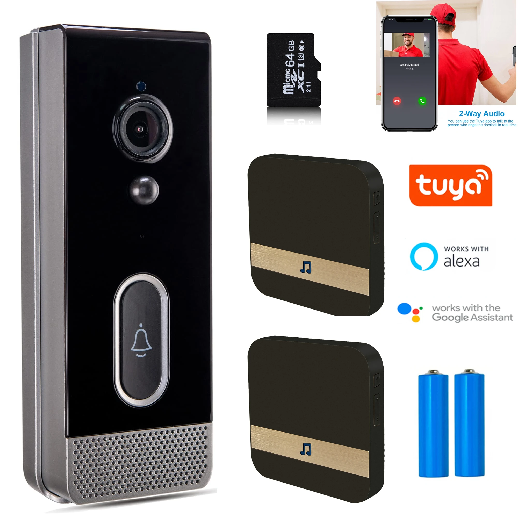 Enlarge Tuya Video Doorbell Camera Doorbell WIFI Video Intercom Wireless Home with Camera Waterproof Battery Smart Home for Google Alexa