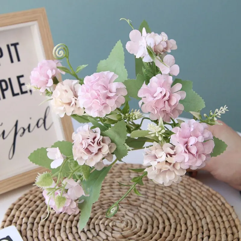 9 глав искусственные цветы гортензии мяч бутонов шелковые DIY домашний декор