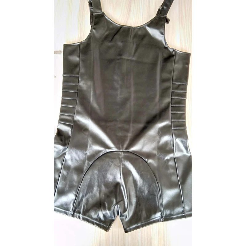 Сексуальные мужские трусы из ПУ кожи сексуальные с застежкой-молнией без рукавов