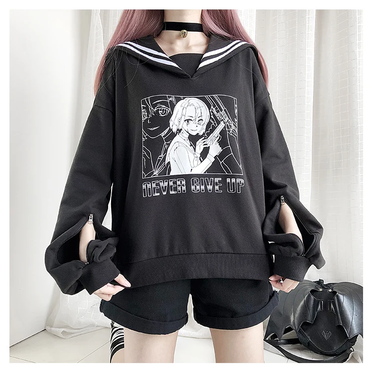 Navy Wind Gridrunner Girl Аниме панк уличная Толстовка Готическая японская Лолита Harajuku женские толстовки с матросским воротником панк