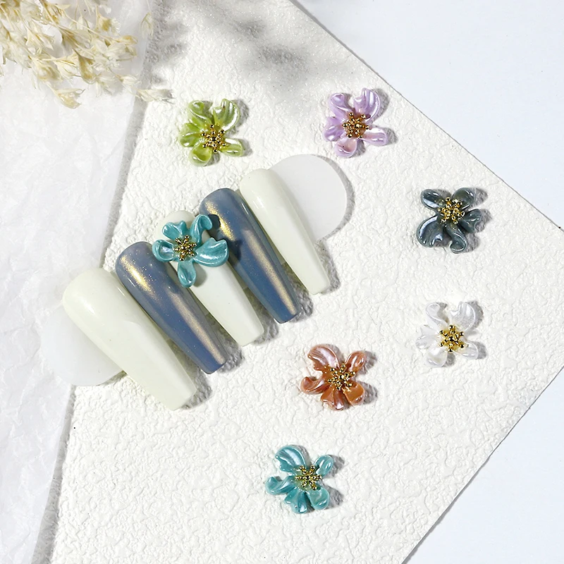 

10 Pcs Ceramic Pearl Flower 3D Nail Art Decorations Metal Bud Jewelry Manicure Design Accessories