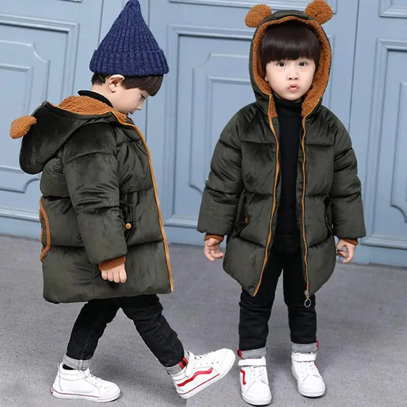 

Quilted jacket winter new boy middle and small children's ears gold velvet kids long sleeve coat baby clothes