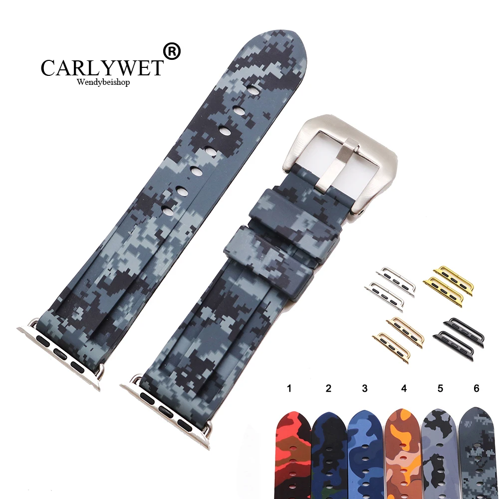 CARLYWET 38 40 42 44mm Camo Blue Mosaic Waterproof Silicone Rubber Replacement Wrist Watch Band Strap For Iwatch Series 4/3/2/1