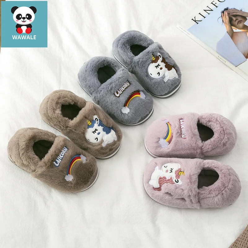 Детские тапочки в виде единорога джинсы для маленьких мальчиков и девочек Теплая