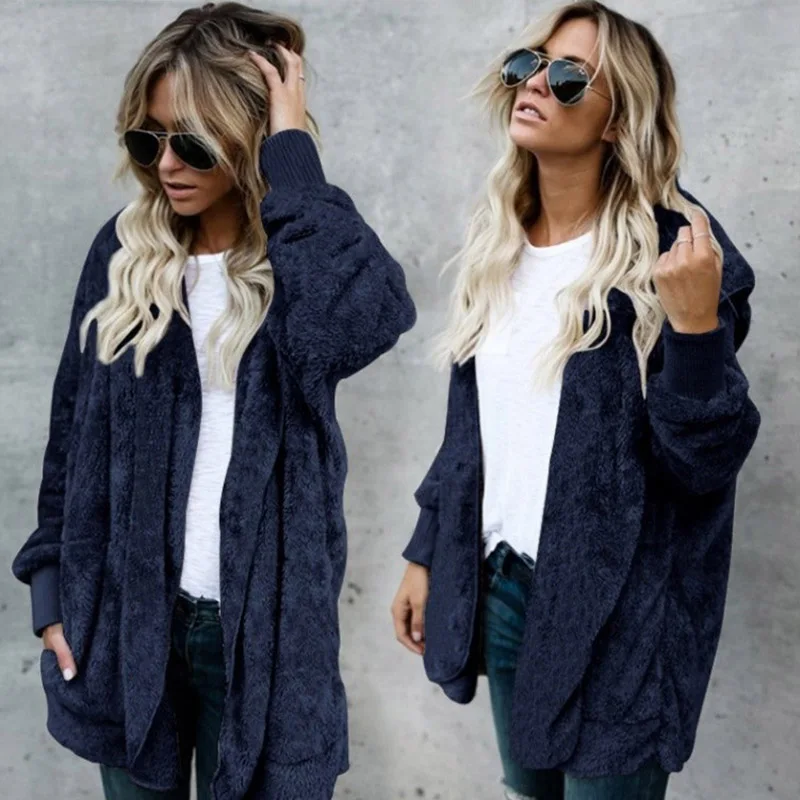 Женский Повседневный меховой кардиган пушистый Свободный Длинный Теплый