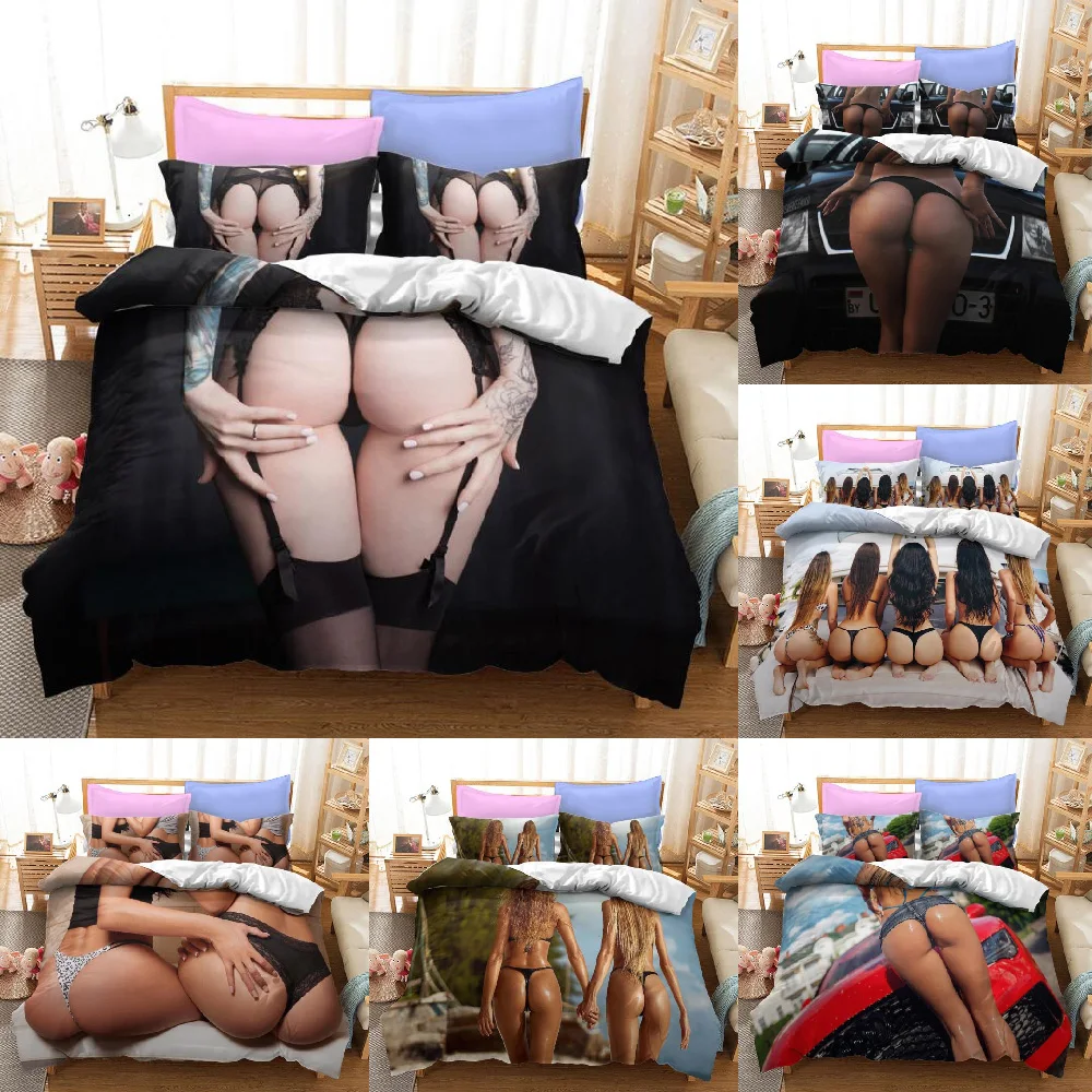 

Комплект постельного белья для женщин, привлекательное украшение с 3D рисунком бикини с задницей, пододеяльник, покрывало, комплект из двух ...