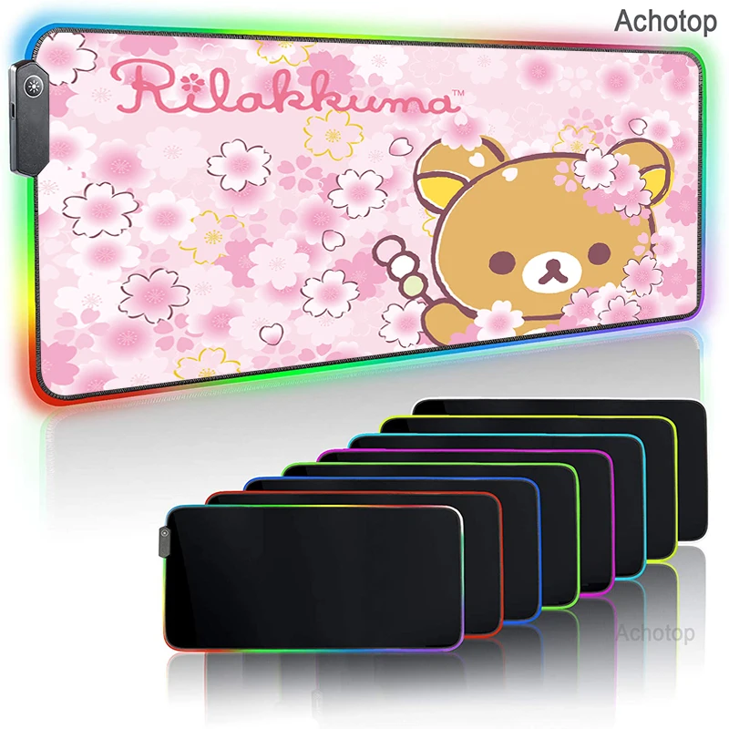 

Gaming Mouse Pad RGB Kawaii Rilakkuma Computer Mause Mat Large Gaming Mousepad XL Keyboard Carpet Pink PC Gamer 900x400 Desk Mat
