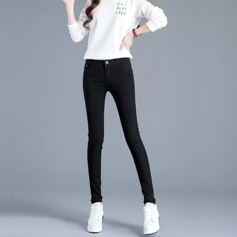 

Spring Summer 2021 New Women's High Waist Jeans Stretch Hip Slim Fit Skinny Washed Elastic Pencil Pants Female Trousers
