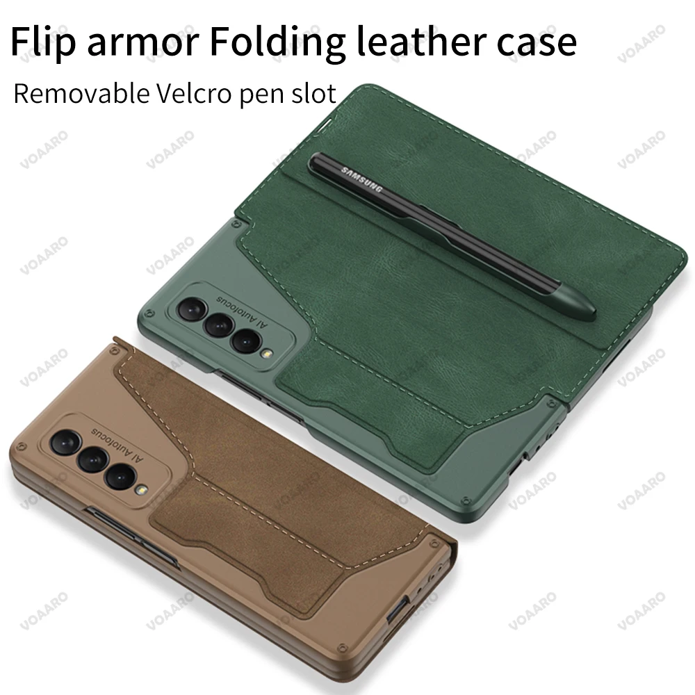 card slot flip wallet leather case for samsung galaxy z fold 3 5g case with removable s pen slot holder cover for galaxy z fold3 free global shipping