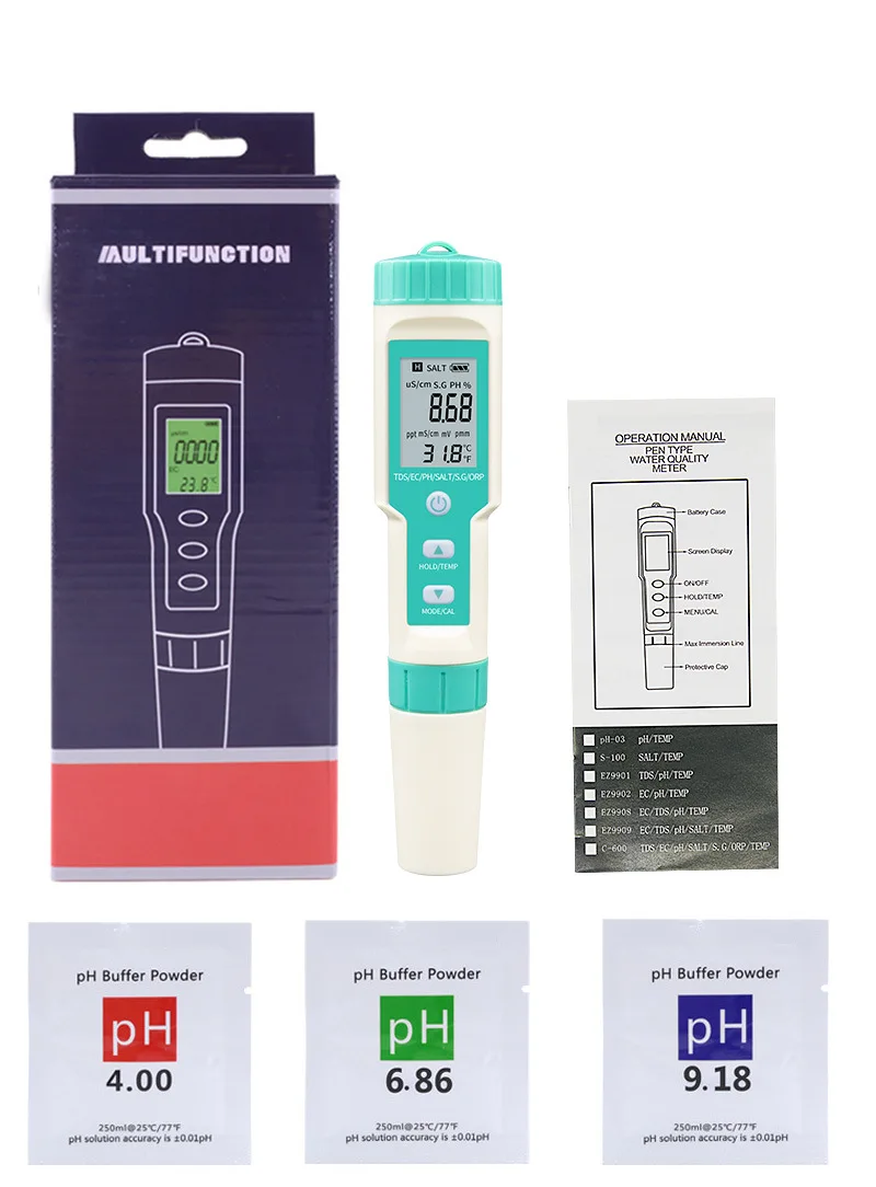 

COM-600 7 in 1 Salinity/ORP/TEMP/TDS/EC/SG/PH Meter TDS Tester ORP Monitor Water Quality Analyzer Conductivity Monitor