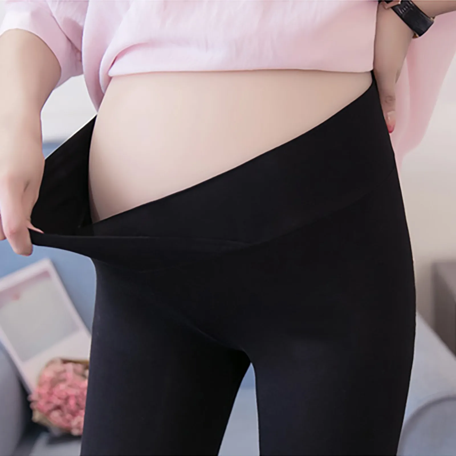 

Black elastic maternity clothes summer maternity pants size m l xxl full length warm pants for pregnant wom pregnant trousers #3