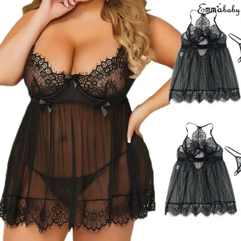 2 шт. пижамы большого размера набор женский Babydoll кружевное белье набедренных