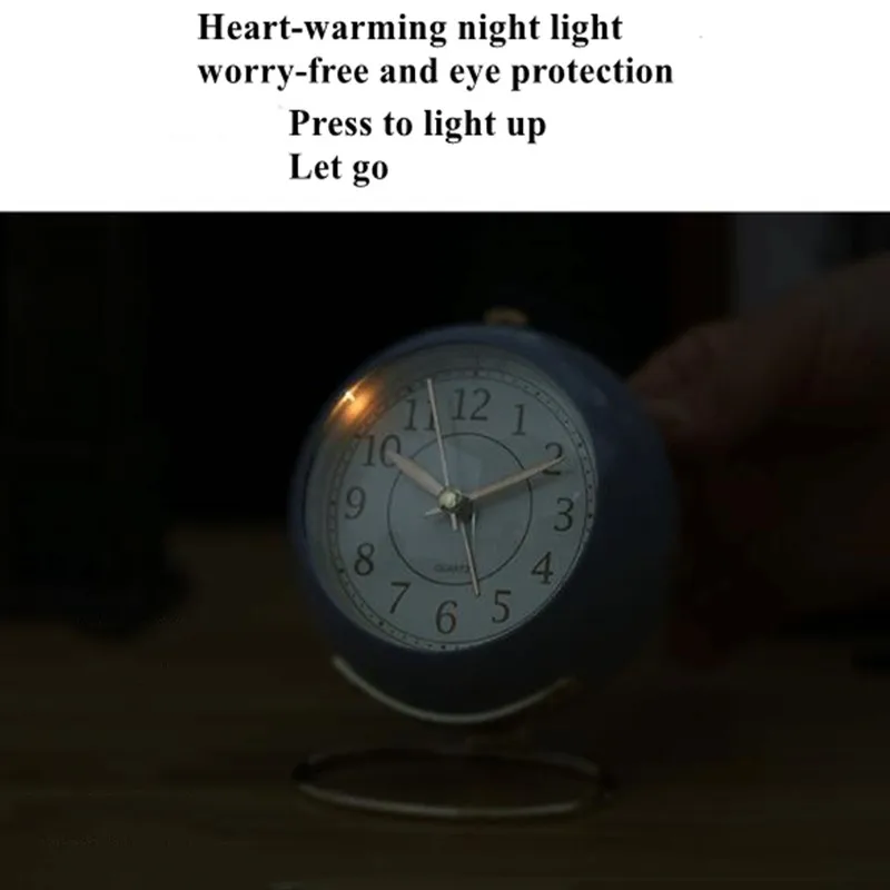 

Silent Needle Metal Alarm Clock Night Light Table Clock With Convex Glass Ring Base Bedside Quartz Clock For Living Room