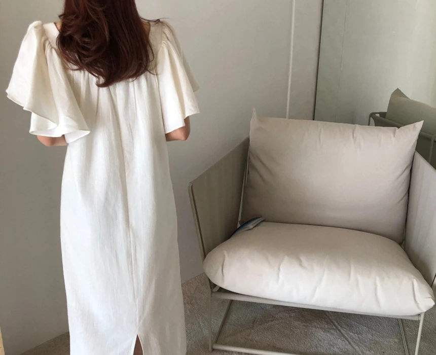 

Summer Korean Style Square Collar Loose White plus size Women's Long Dresses elegant Casual Ankle Length Dresses Female