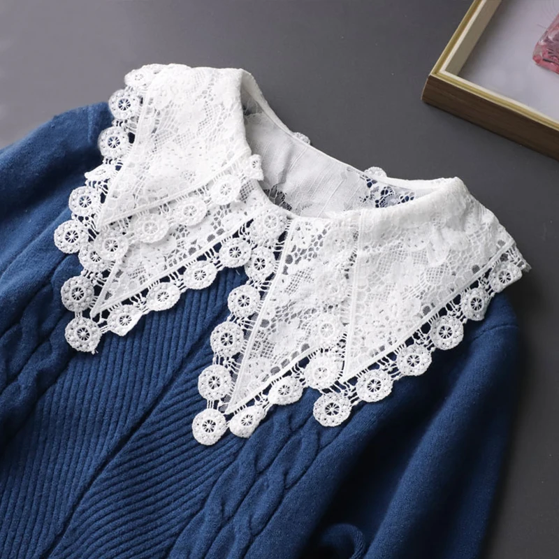 

Fashion Shirt Fake Collar for Women Detachable Collar False Collar Lapel Shirt Lace Floral Embroidered Fake Collar Decoration